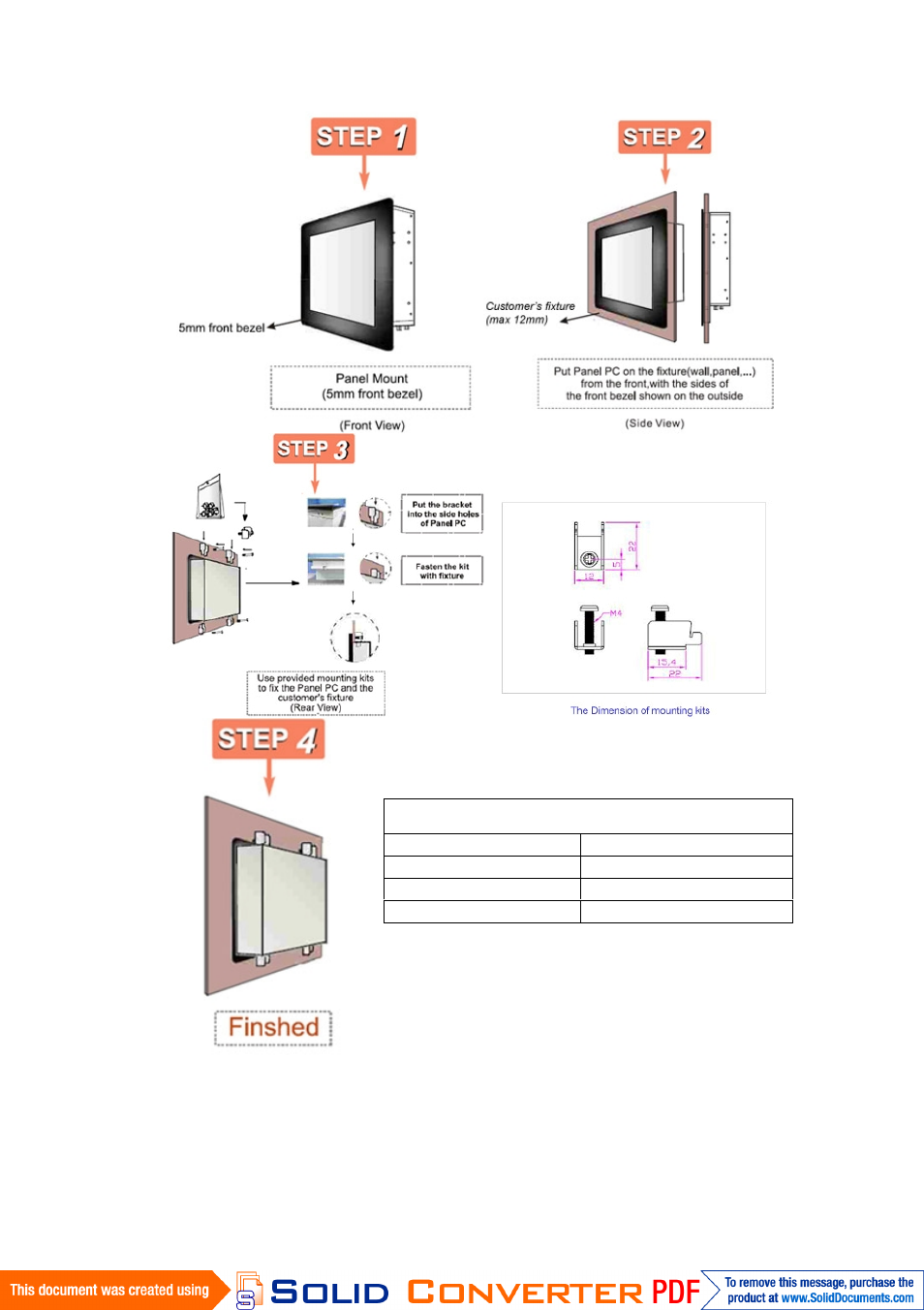 Panel mount | Impulse W10I93S-PMH1HM User Manual | Page 22 / 24