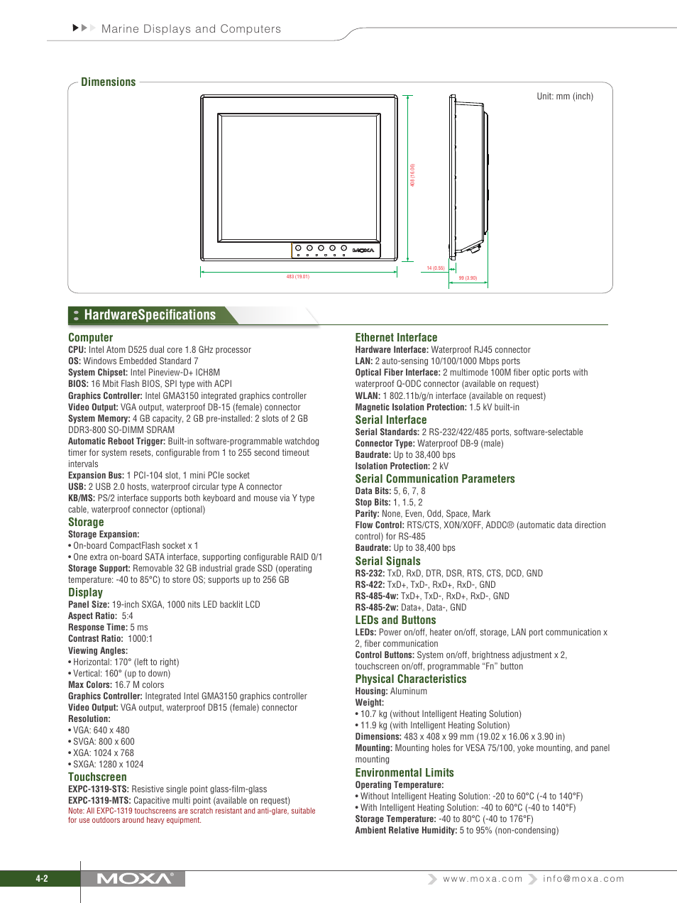 Hardwarespecifications | Impulse EXPC-1319 User Manual | Page 2 / 4