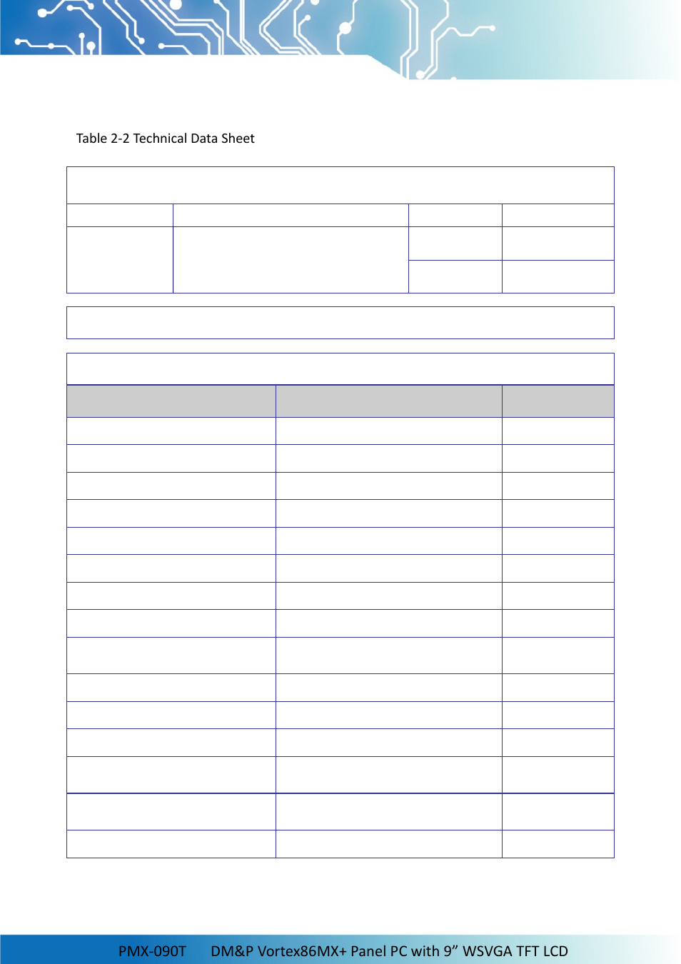 6 system mapping, Technical data sheet, System mapping | Memory mapping, Usage, Address, Description | Impulse PMX-090T User Manual | Page 20 / 29