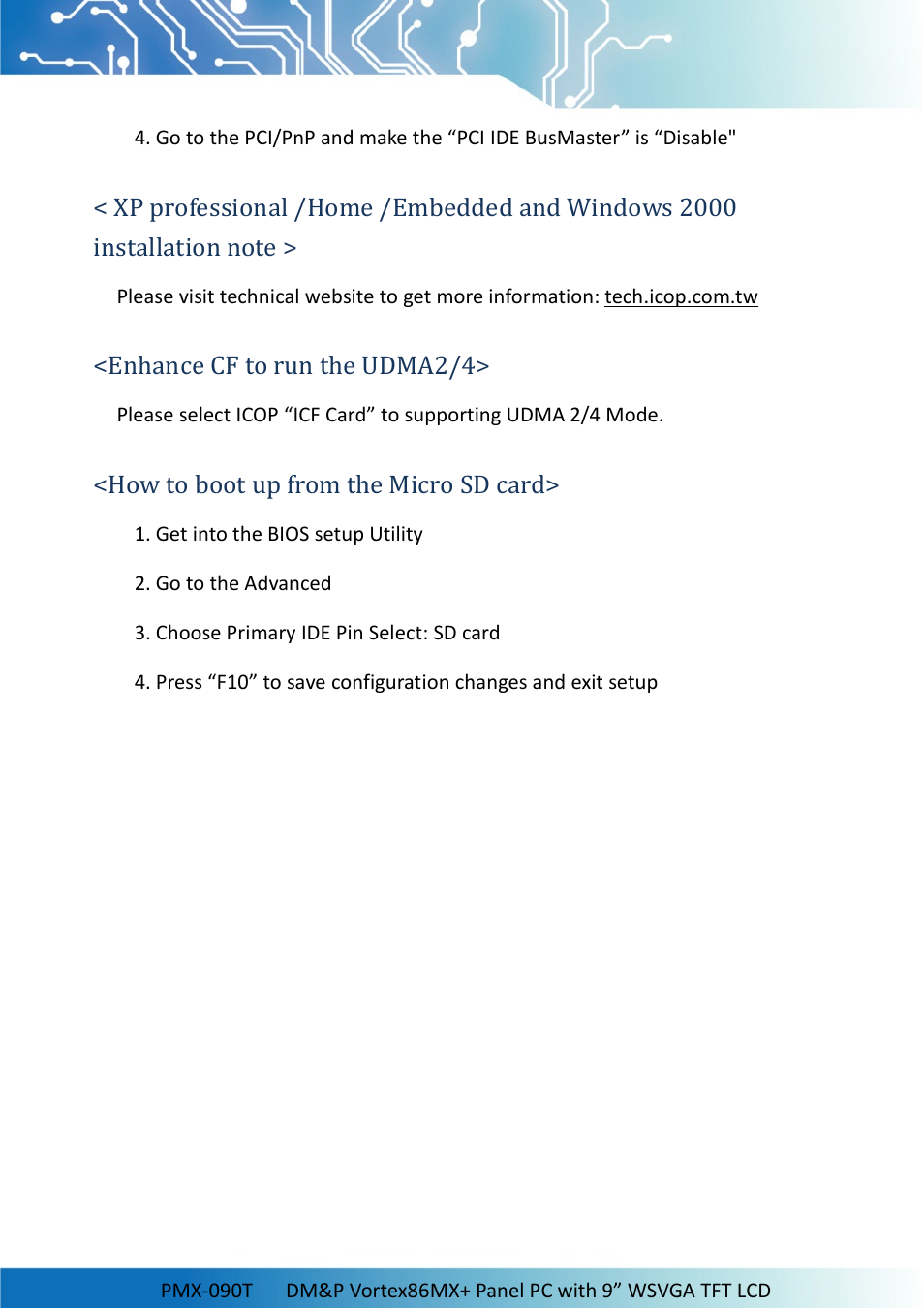 Enhance cf to run the udma2/4, How to boot up from the micro sd card | Impulse PMX-090T User Manual | Page 27 / 29