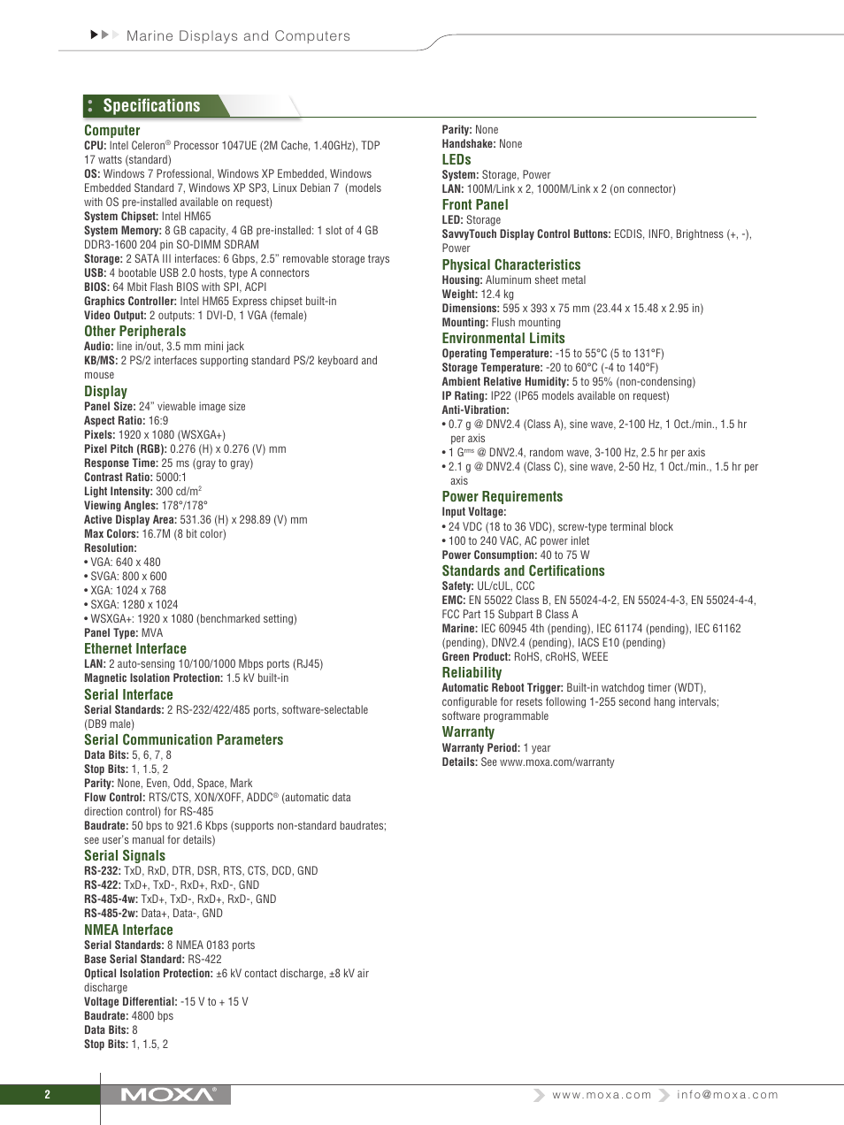 Specifications | Impulse MPC-2240 User Manual | Page 2 / 3