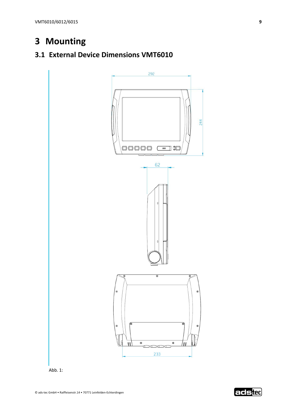 3 mounting | ADS-TEC VMT6010/6012/6015 User Manual | Page 10 / 48
