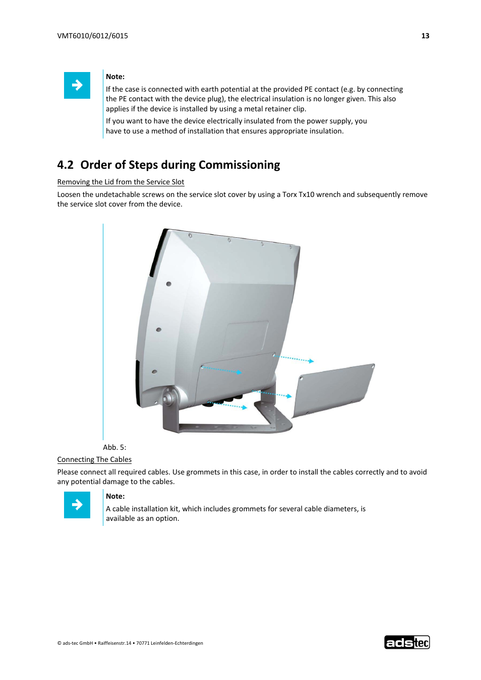 2 order of steps during commissioning | ADS-TEC VMT6010/6012/6015 User Manual | Page 14 / 48