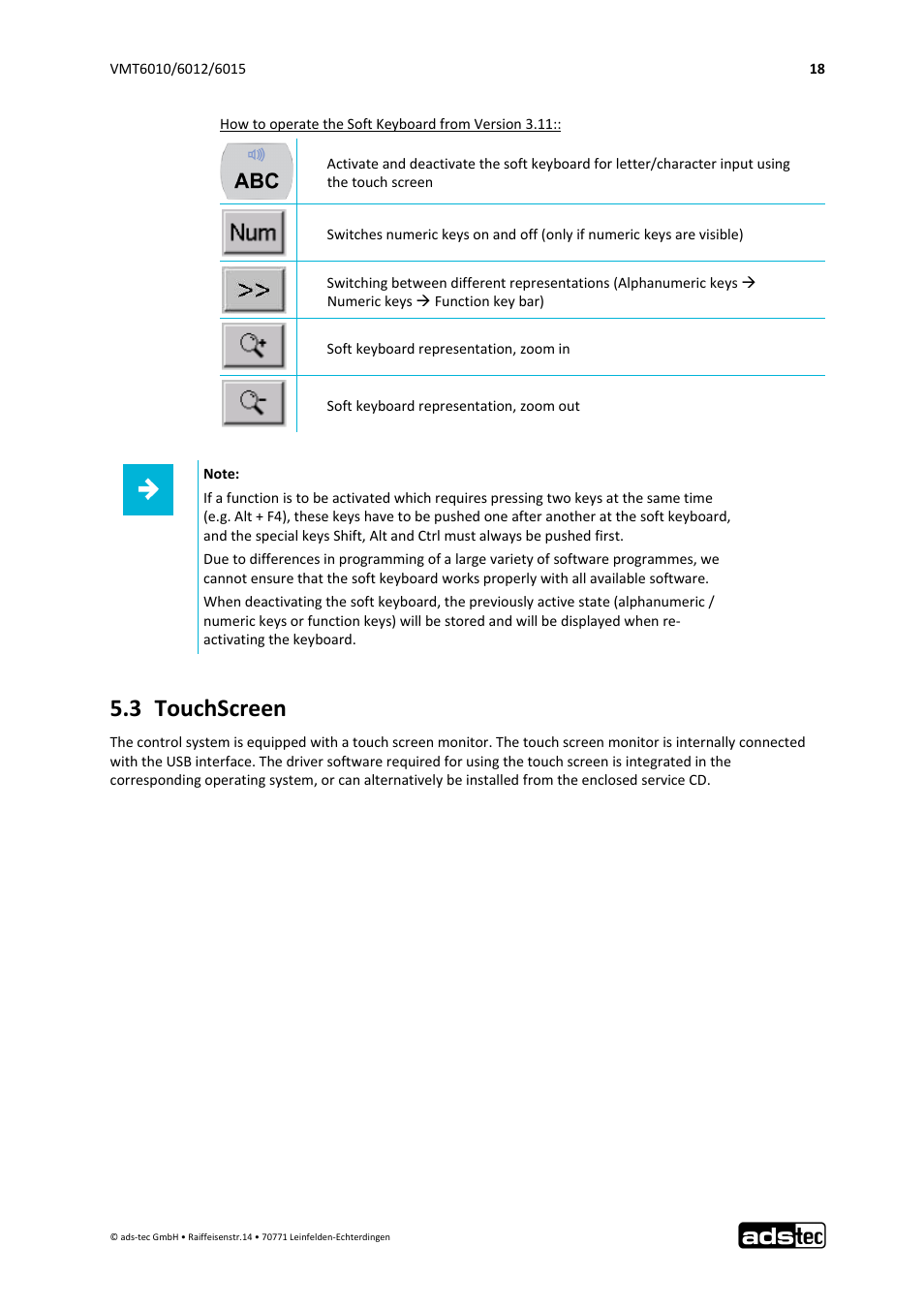 3 touchscreen | ADS-TEC VMT6010/6012/6015 User Manual | Page 19 / 48