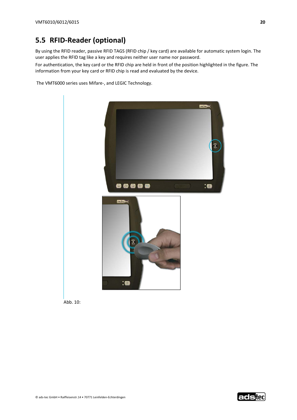 5 rfid‐reader (optional) | ADS-TEC VMT6010/6012/6015 User Manual | Page 21 / 48