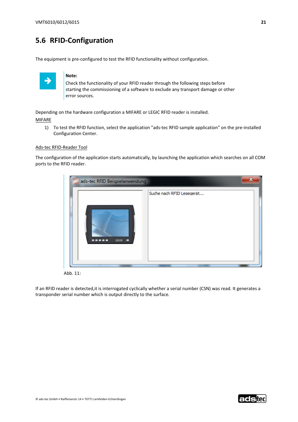 6 rfid‐configuration | ADS-TEC VMT6010/6012/6015 User Manual | Page 22 / 48