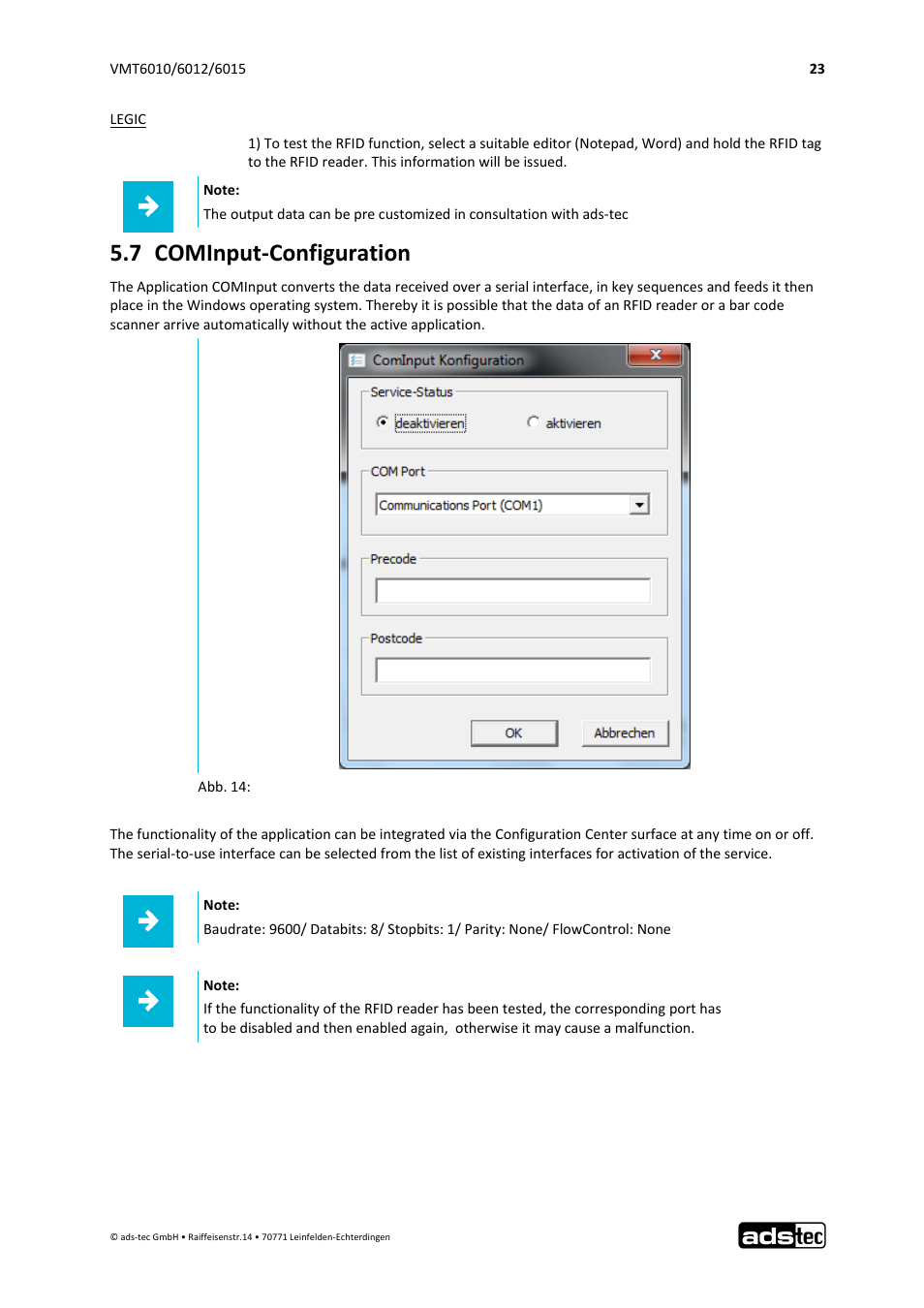 7 cominput‐configuration | ADS-TEC VMT6010/6012/6015 User Manual | Page 24 / 48