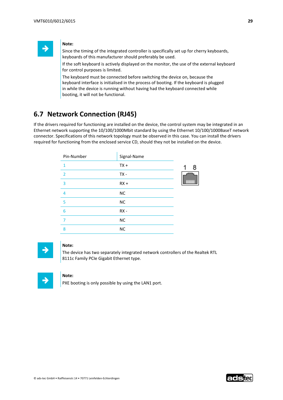 7 netzwork connection (rj45) | ADS-TEC VMT6010/6012/6015 User Manual | Page 30 / 48