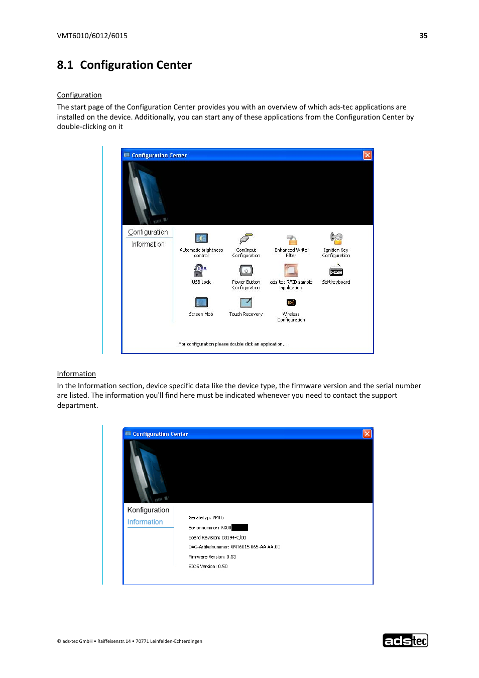 1 configuration center | ADS-TEC VMT6010/6012/6015 User Manual | Page 36 / 48