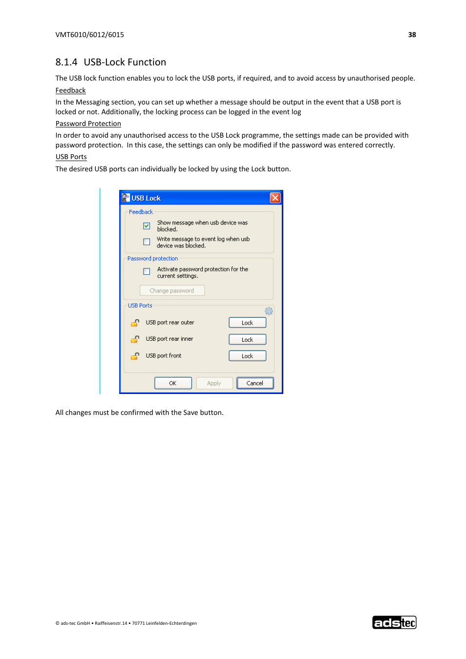 4 usb‐lock function | ADS-TEC VMT6010/6012/6015 User Manual | Page 39 / 48