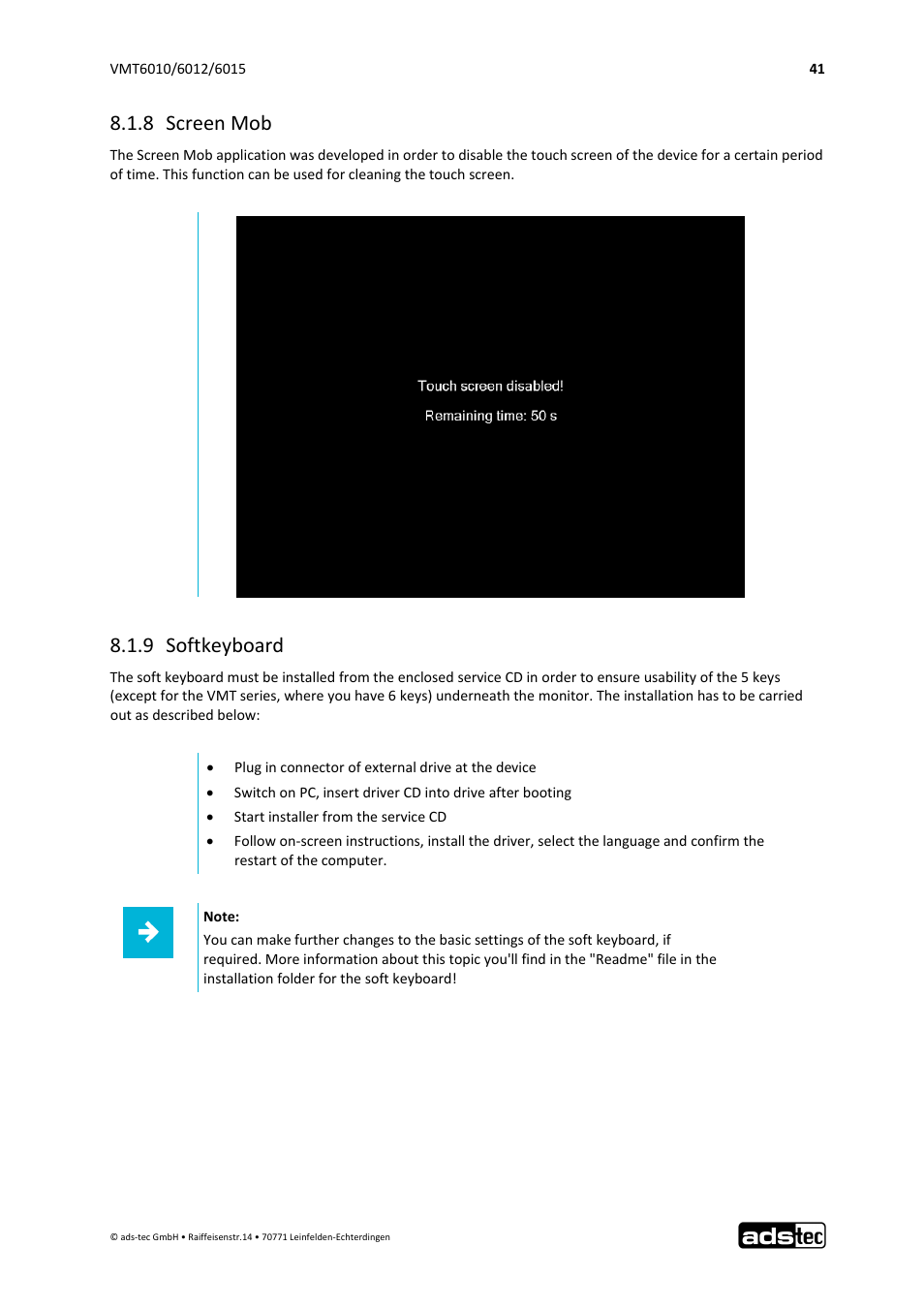 8 screen mob, 9 softkeyboard | ADS-TEC VMT6010/6012/6015 User Manual | Page 42 / 48