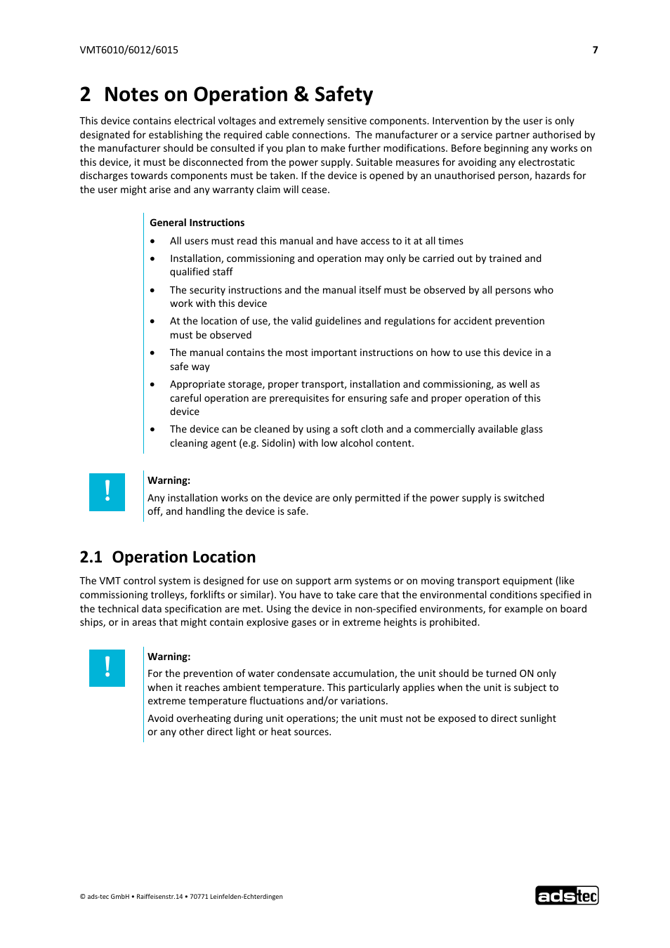 1 operation location | ADS-TEC VMT6010/6012/6015 User Manual | Page 8 / 48