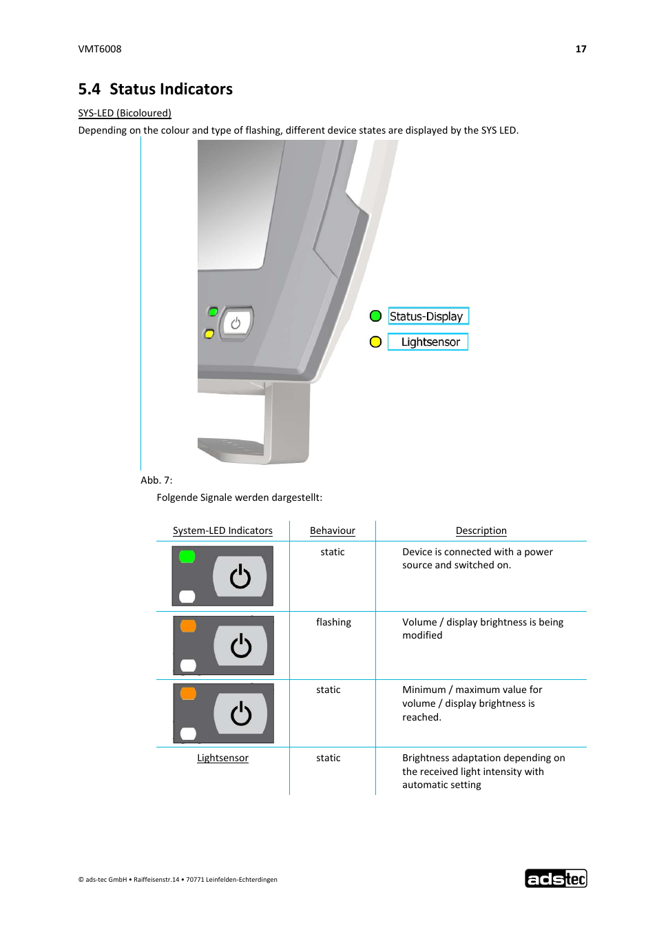 4 status indicators | ADS-TEC VMT6008 User Manual | Page 18 / 46