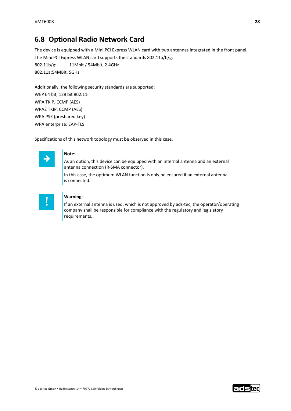 8 optional radio network card | ADS-TEC VMT6008 User Manual | Page 29 / 46