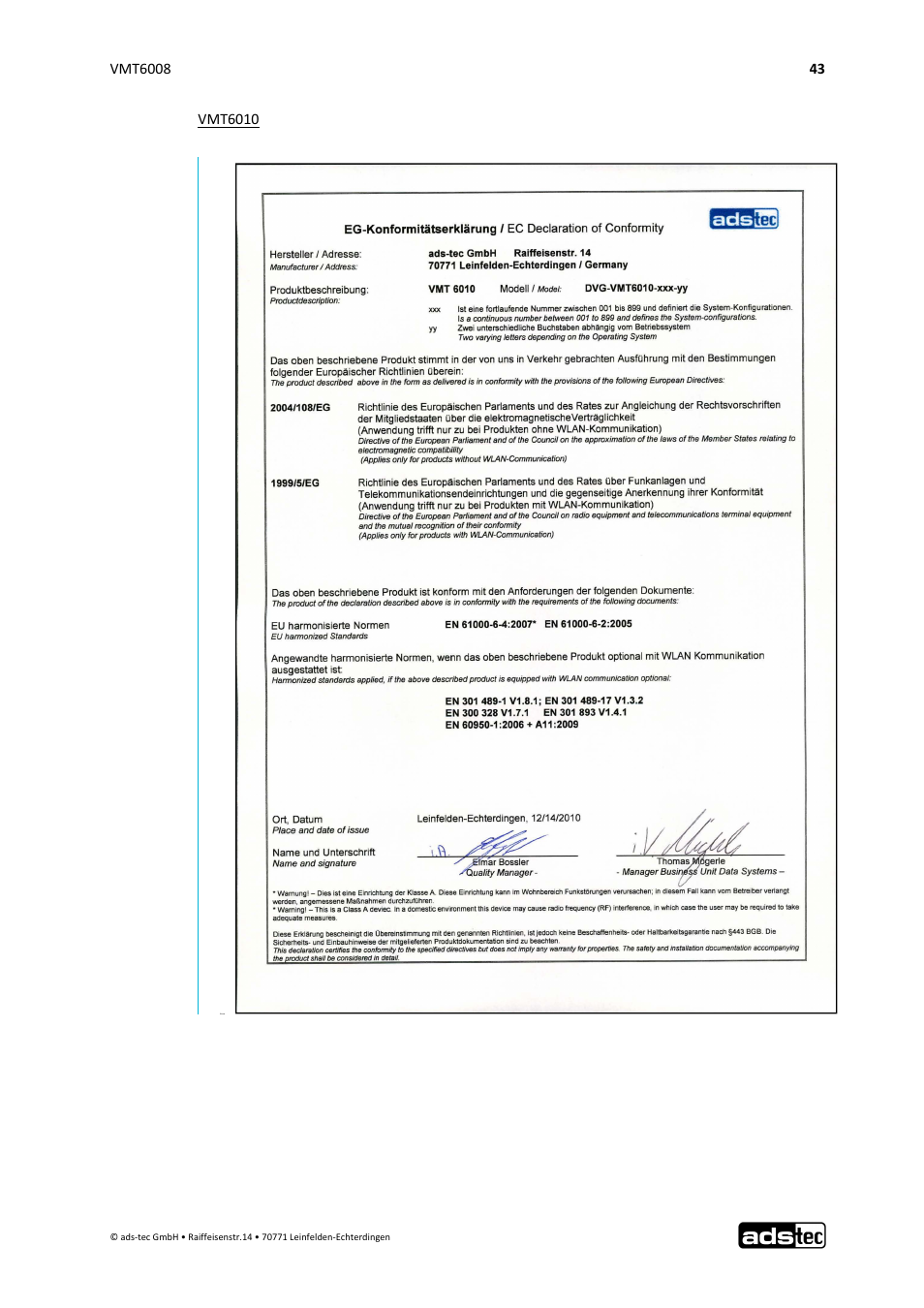 ADS-TEC VMT6008 User Manual | Page 44 / 46
