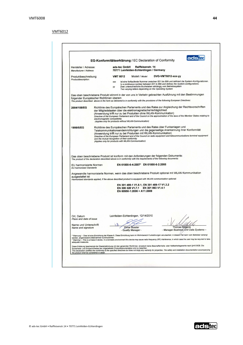 ADS-TEC VMT6008 User Manual | Page 45 / 46