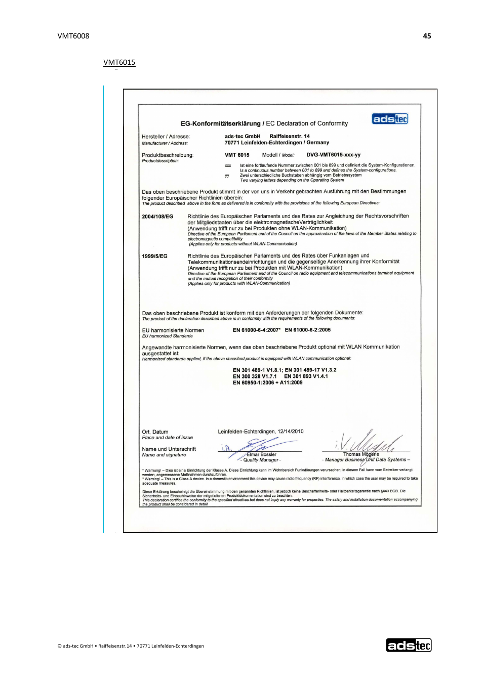 ADS-TEC VMT6008 User Manual | Page 46 / 46