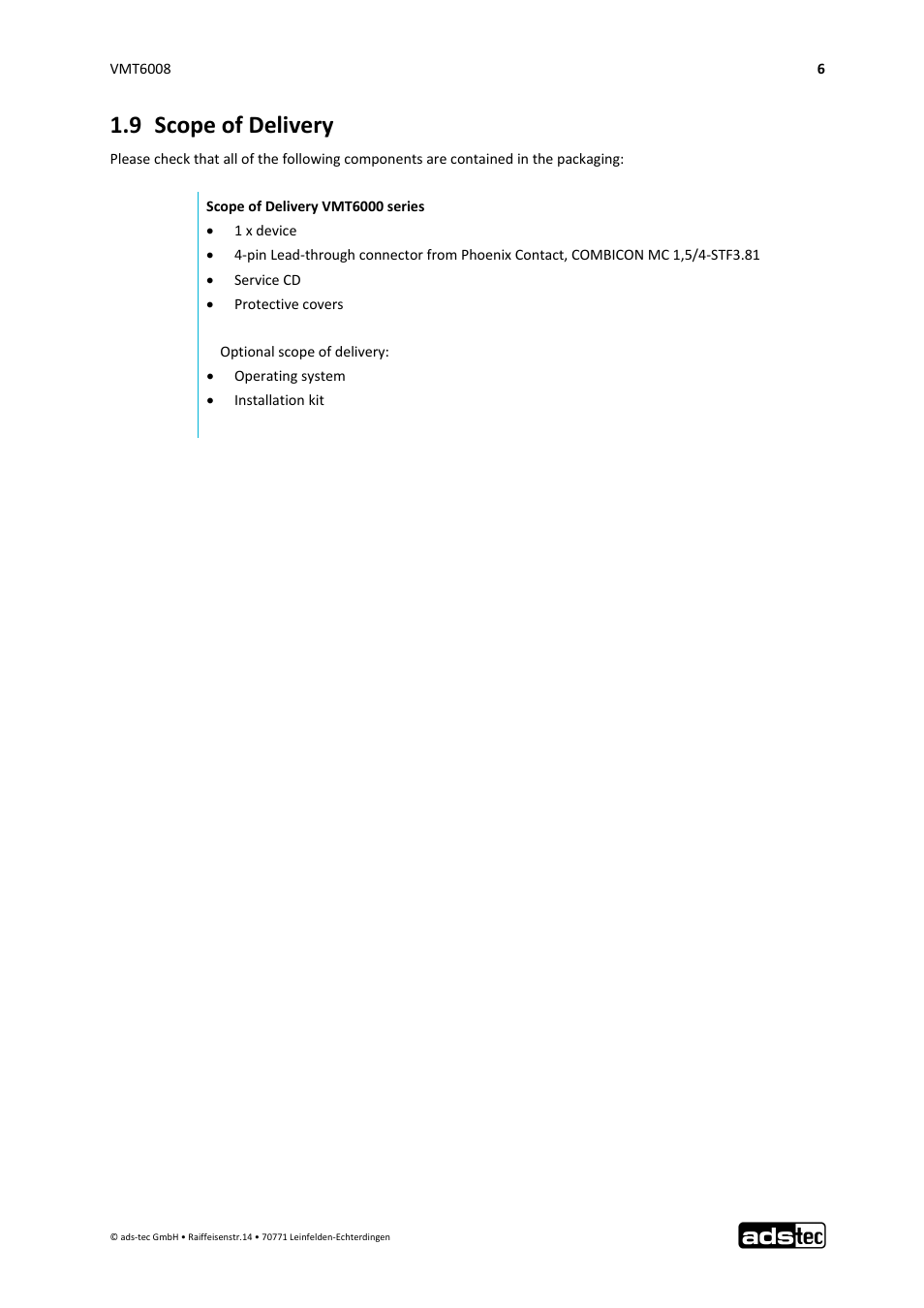 9 scope of delivery | ADS-TEC VMT6008 User Manual | Page 7 / 46
