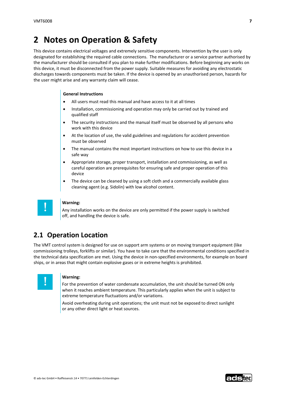 1 operation location | ADS-TEC VMT6008 User Manual | Page 8 / 46