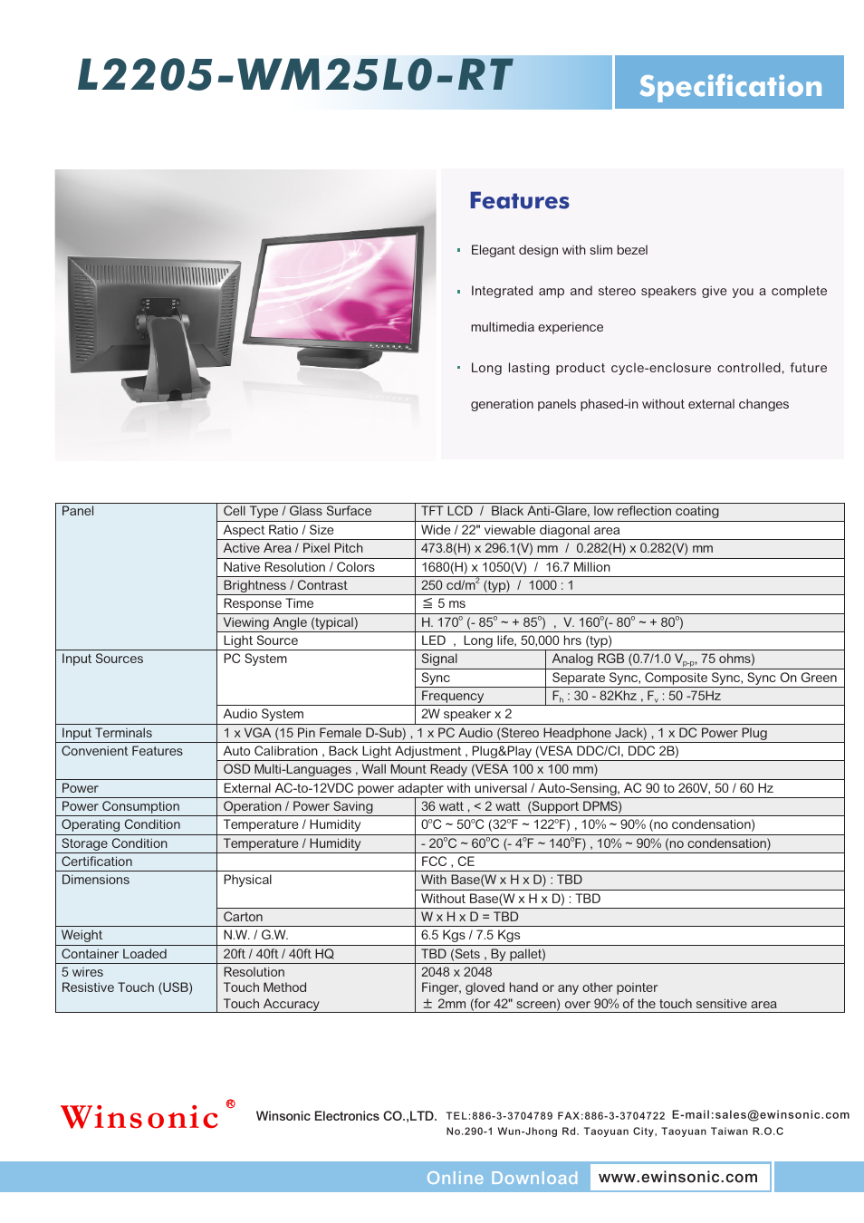 Impulse L2205-WM25L0-RT User Manual | 1 page