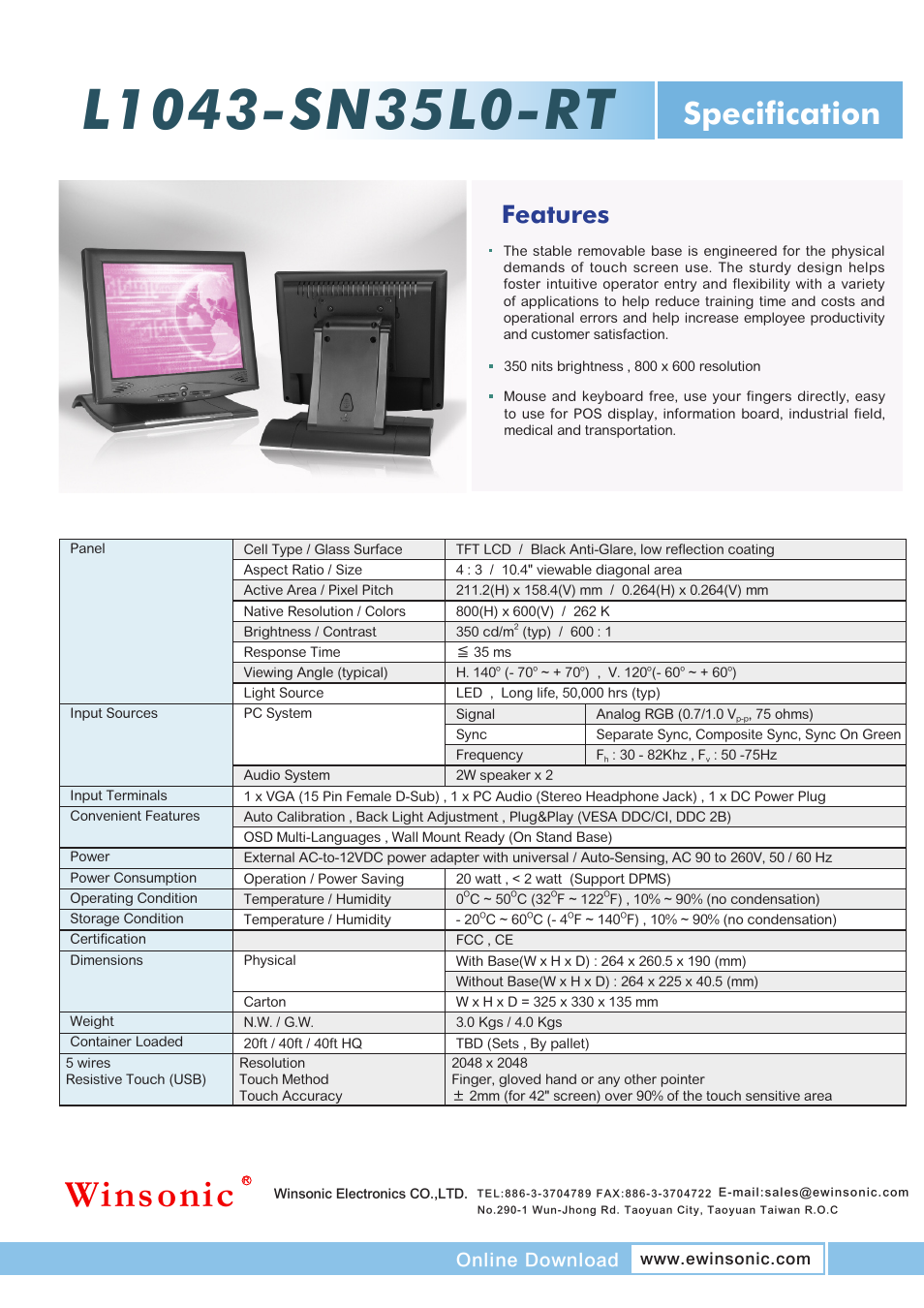 Impulse L1043-SN35L0-RT User Manual | 1 page