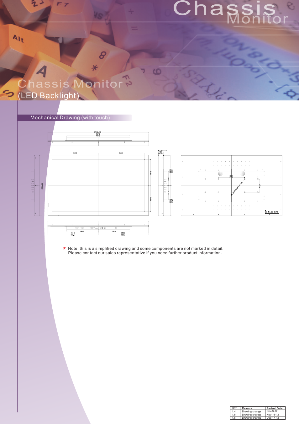 Chassis monitor, Led backlight), Mechanical drawing (with touch) | Impulse W32L300-CHA3 User Manual | Page 2 / 2