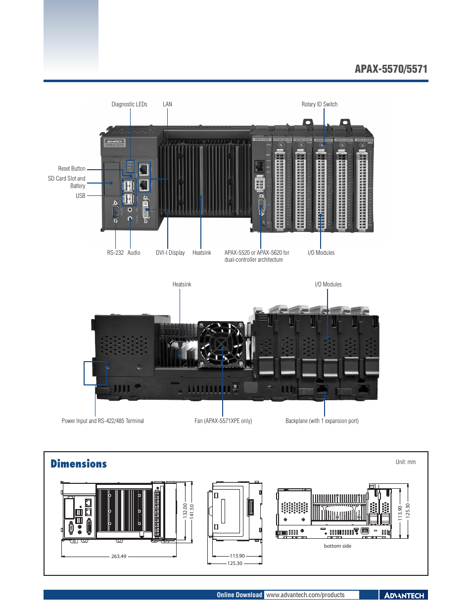 Dimensions | Impulse APAX-5571XPE User Manual | Page 2 / 2