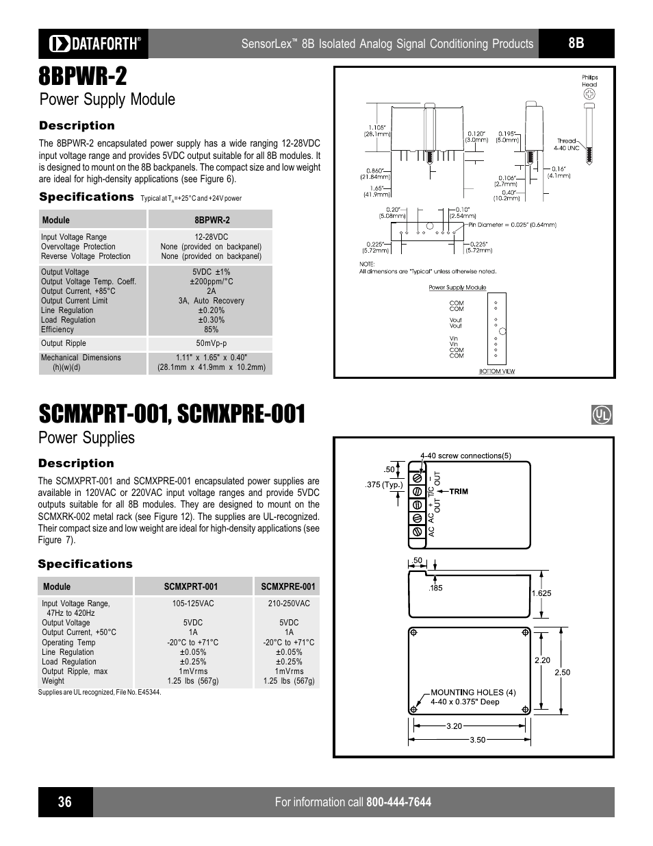 8bpwr-2, Power supplies, Power supply module | Sensorlex, 8b isolated analog signal conditioning products | Impulse SCMXRAIL1 User Manual | Page 4 / 10
