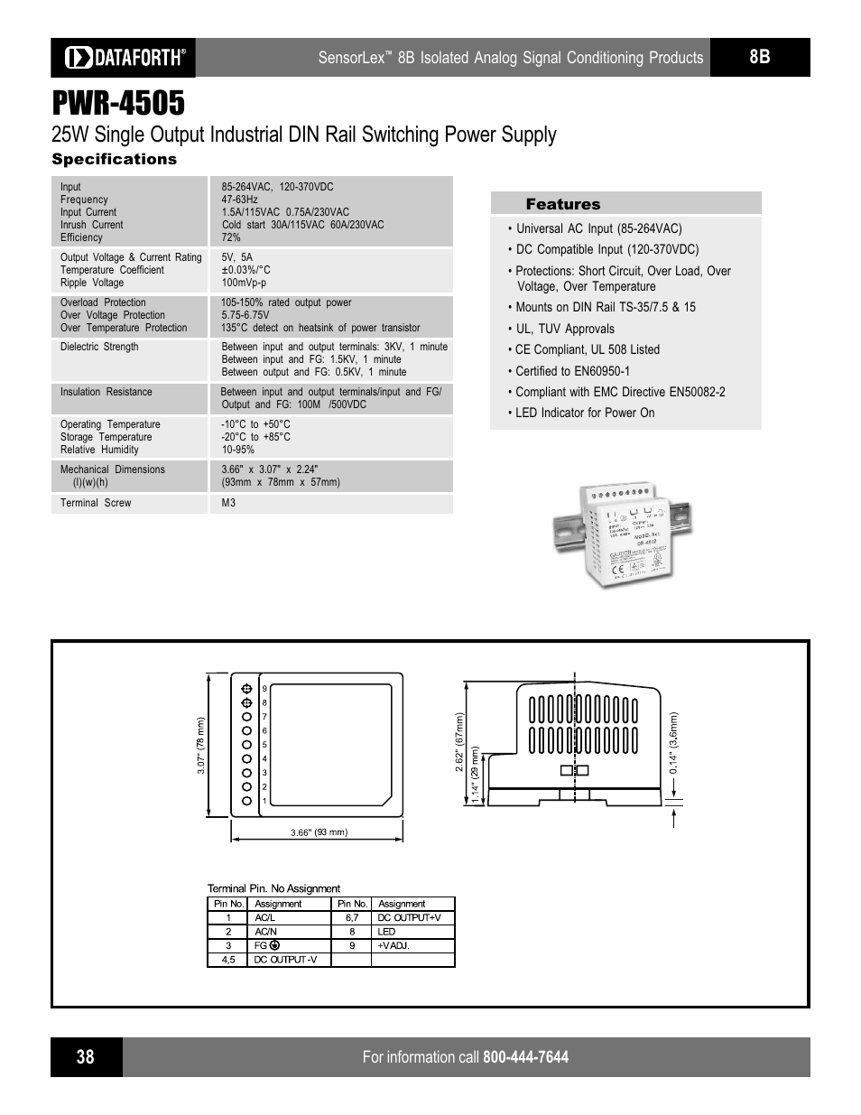 Pwr-4505, Sensorlex, 8b isolated analog signal conditioning products | Features, Specifications | Impulse SCMXRAIL1 User Manual | Page 6 / 10