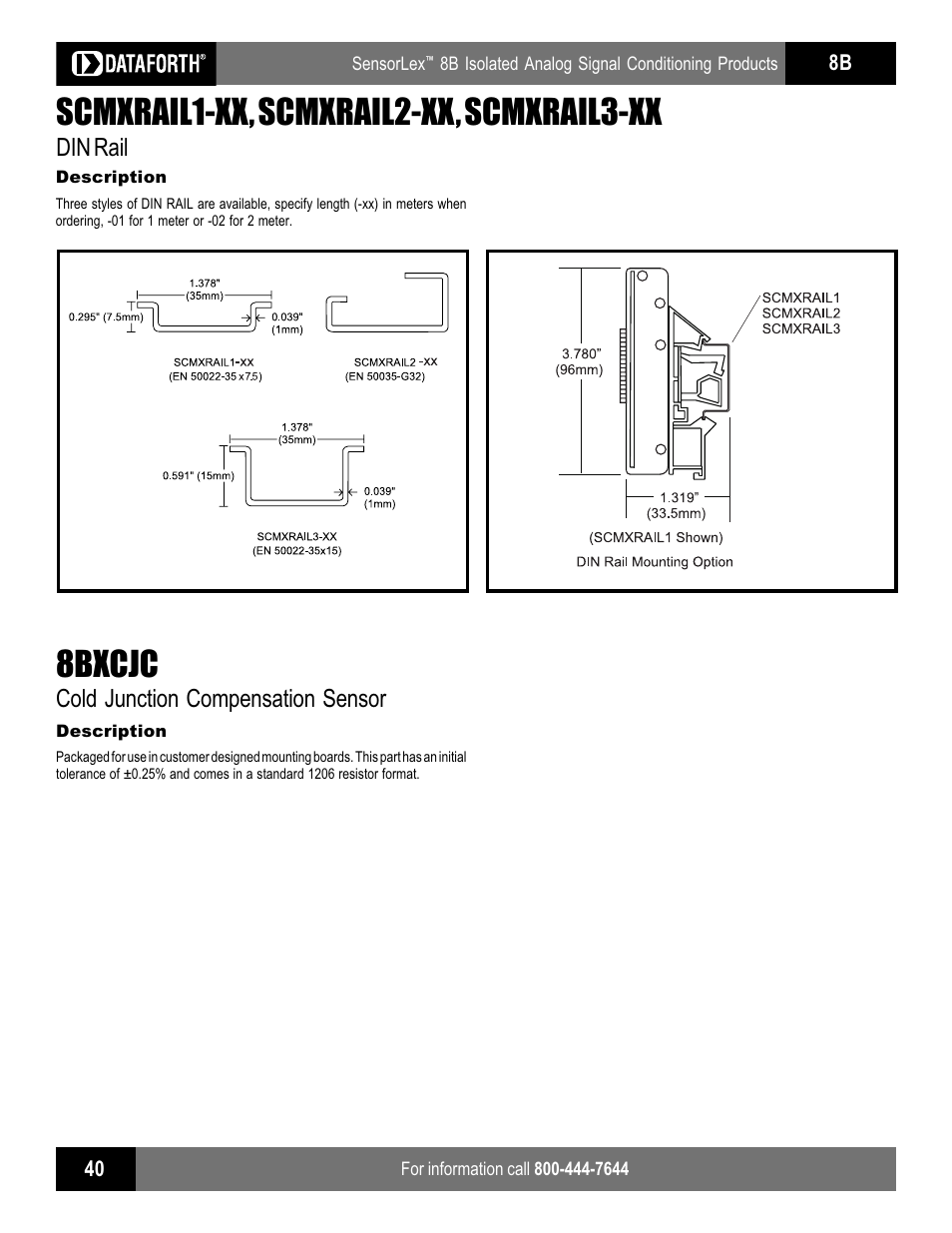 Scmxrail1-xx, scmxrail2-xx, scmxrail3-xx, 8bxcjc, Din rail | Cold junction compensation sensor | Impulse SCMXRAIL1 User Manual | Page 8 / 10