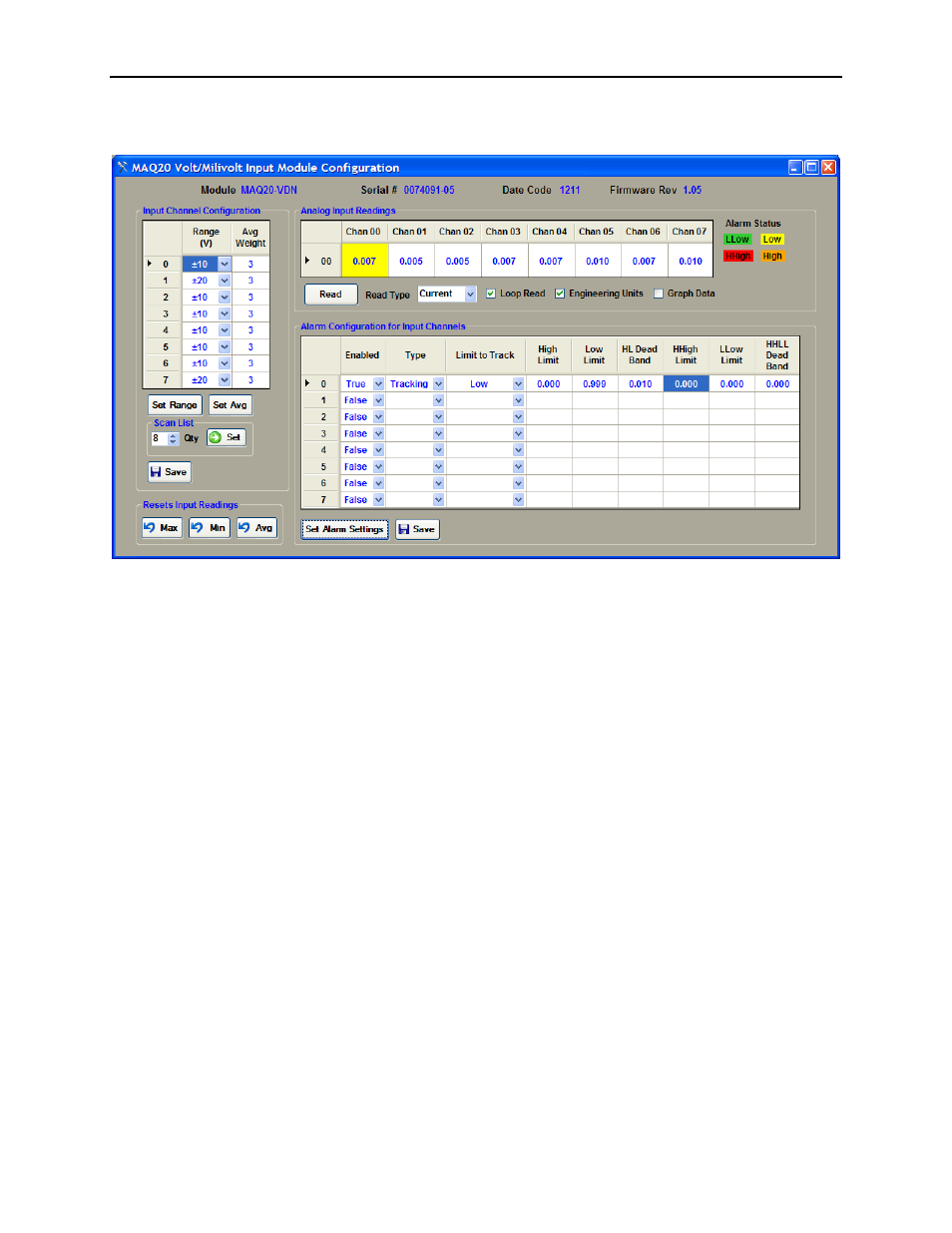 Input channel configuration, Analog input readings | Impulse MAQ20-940 Configuration User Manual | Page 12 / 25