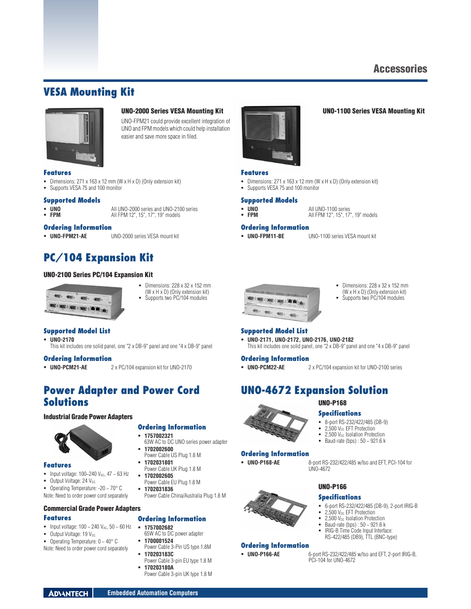Pc/104 expansion kit, Accessories vesa mounting kit | Impulse UNO-HD20-AE User Manual | Page 2 / 2
