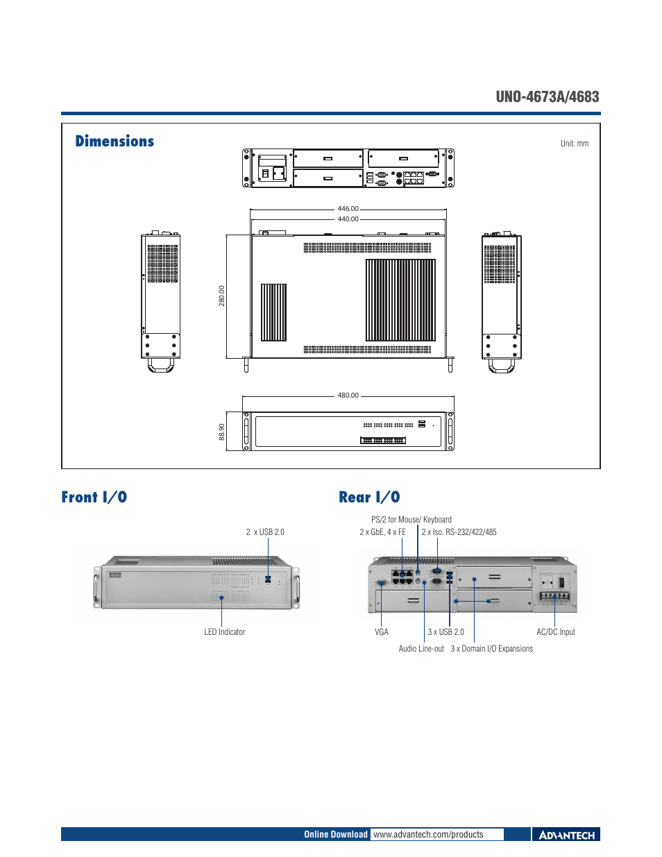 Dimensions | Impulse UNO-4673A User Manual | Page 2 / 2