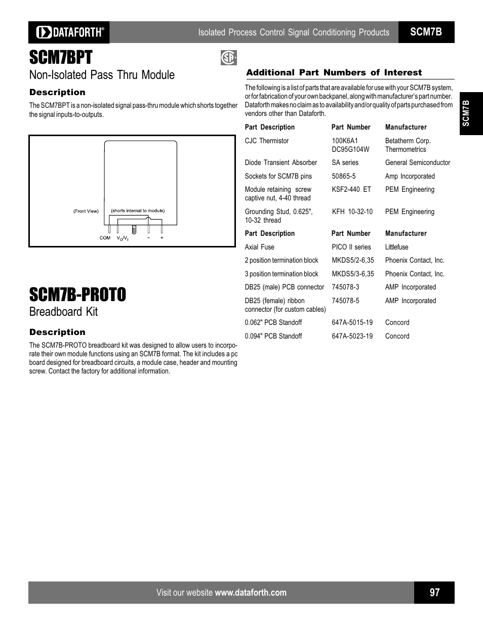 Scm7bpt, Scm7b-proto, Non-isolated pass thru module | Breadboard kit, Scm7b | Impulse SCMXIF User Manual | Page 11 / 11