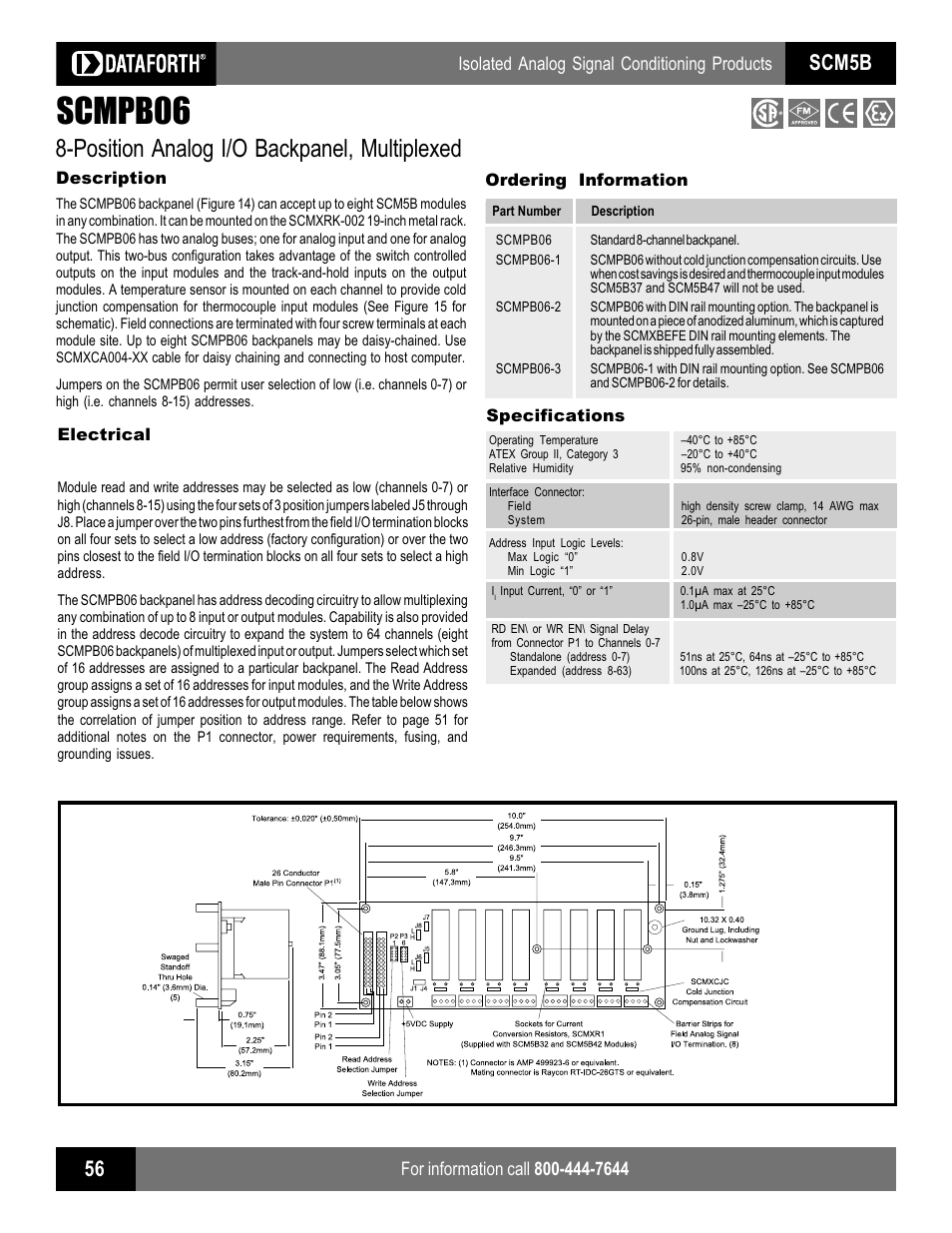 Scmpb06, Position analog i/o backpanel, multiplexed, Scm5b | Isolated analog signal conditioning products | Impulse SCMPB01 User Manual | Page 11 / 18