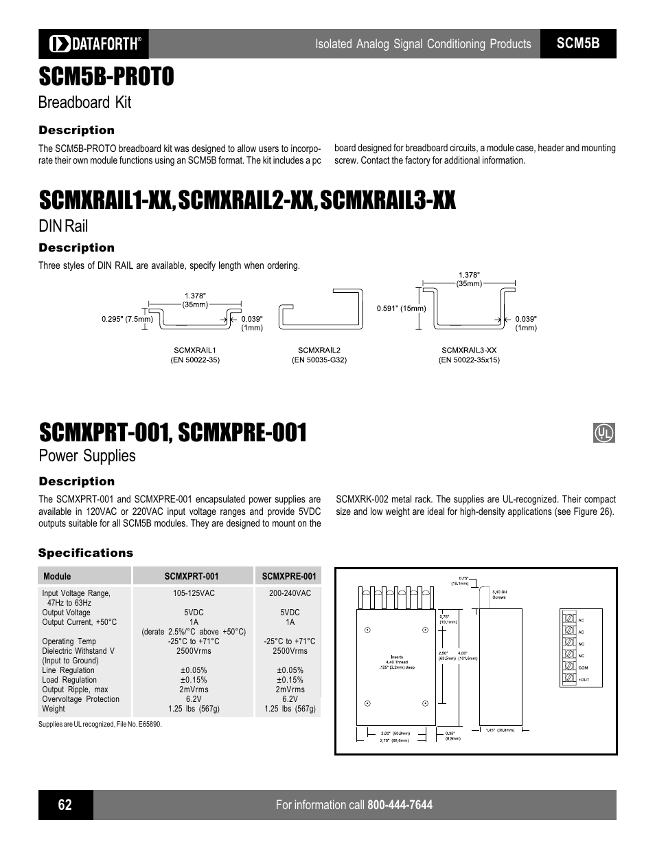 Scm5b-proto, Scmxrail1-xx, scmxrail2-xx, scmxrail3-xx, Breadboard kit | Din rail, Power supplies, Scm5b | Impulse SCMPB01 User Manual | Page 17 / 18