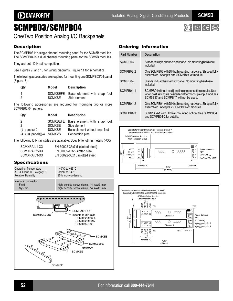 Scmpb03/scmpb04, One/two position analog i/o backpanels, Scm5b | Isolated analog signal conditioning products | Impulse SCMPB01 User Manual | Page 7 / 18