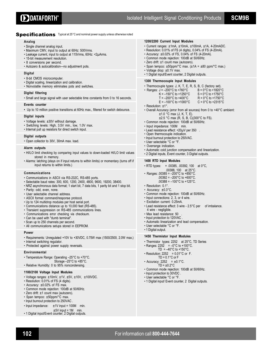 Scm9b, Isolated intelligent signal conditioning products, Specifications | Impulse SCM9B-1000_2000 Series User Manual | Page 2 / 4