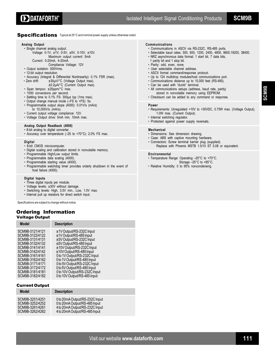 Scm9b, Isolated intelligent signal conditioning products, Specifications | Ordering information | Impulse SCM9B-3000_4000 Series User Manual | Page 2 / 2