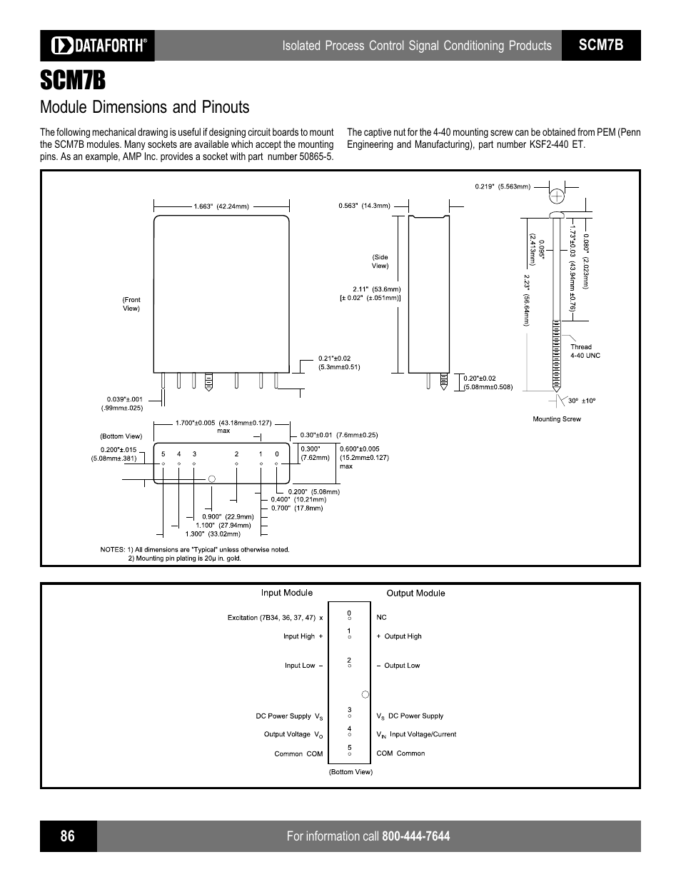Impulse SCM7B Module Dimensions and Pinouts User Manual | 1 page