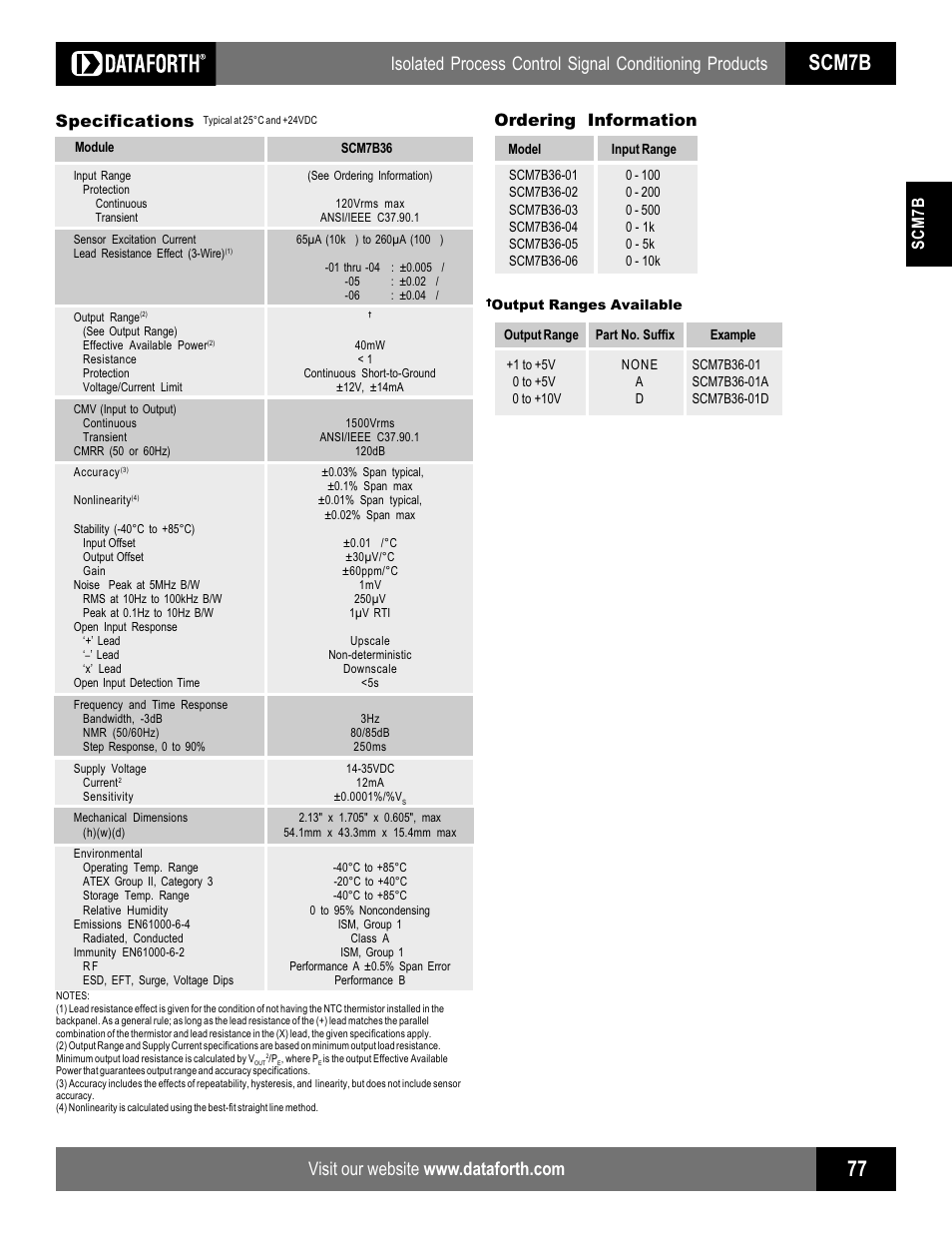 Scm7b, Scm7b specifications, Ordering information | Impulse SCM7B36 User Manual | Page 2 / 2