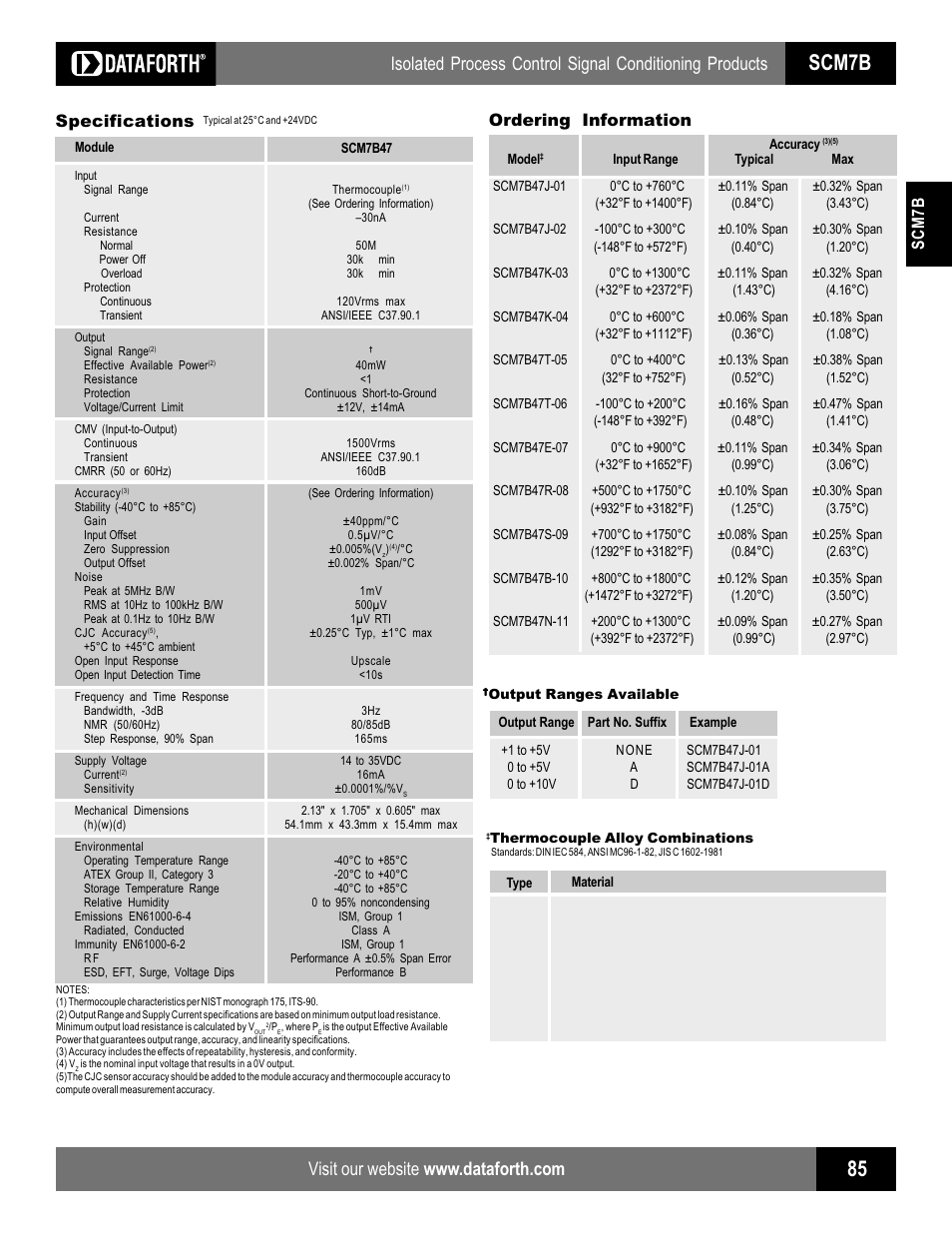 Scm7b, Scm7b specifications, Ordering information | Impulse SCM7B47 User Manual | Page 2 / 2