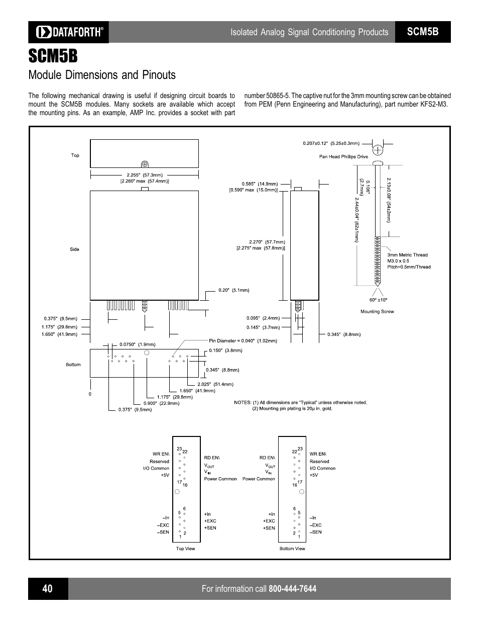 Impulse SCM5B Module Dimensions and Pinouts User Manual | 1 page