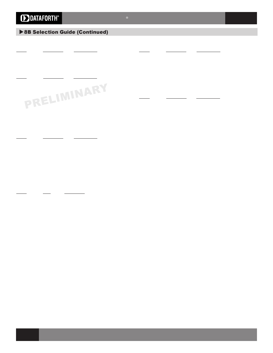 Prelimin ary, Sensorlex, 8b isolated analog signal conditioning products | 8b selection guide (continued) | Impulse 8B Isolated Analog Signal Conditioners User Manual | Page 3 / 4