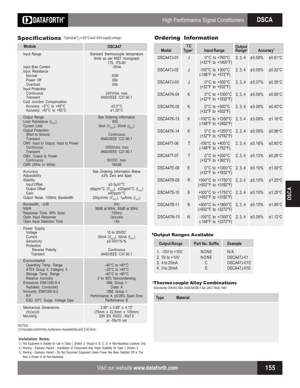 Dsca, High performance signal conditioners, Dsca specifications | Ordering information | Impulse DSCA47 User Manual | Page 2 / 2