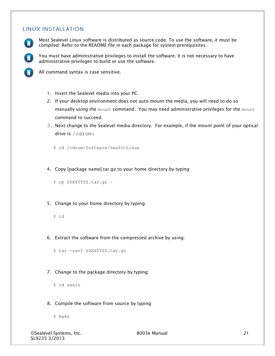 Linux installation | Impulse 8003e User Manual | Page 21 / 30