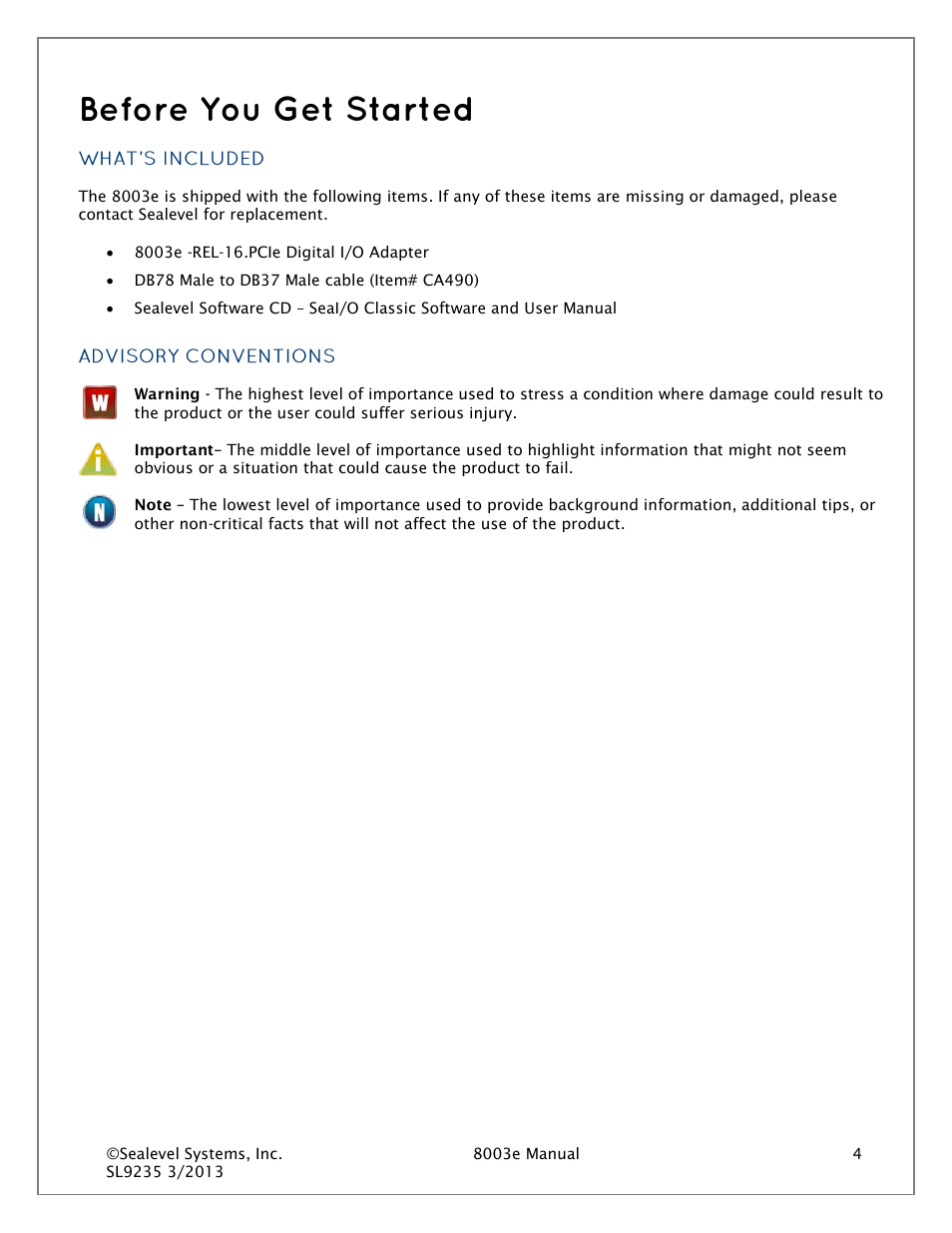 Before you get started, What’s included, Advisory conventions | Impulse 8003e User Manual | Page 4 / 30