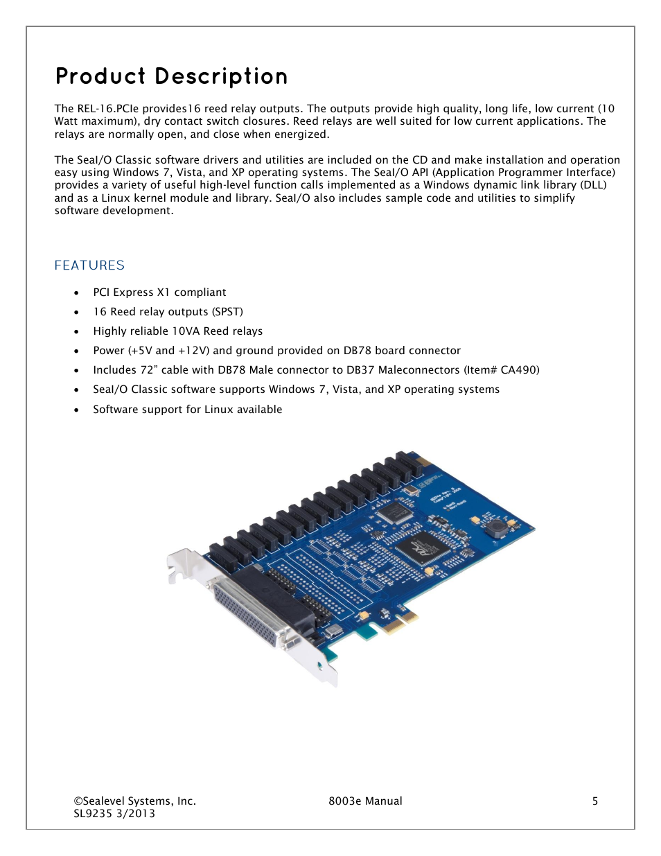 Product description, Features | Impulse 8003e User Manual | Page 5 / 30