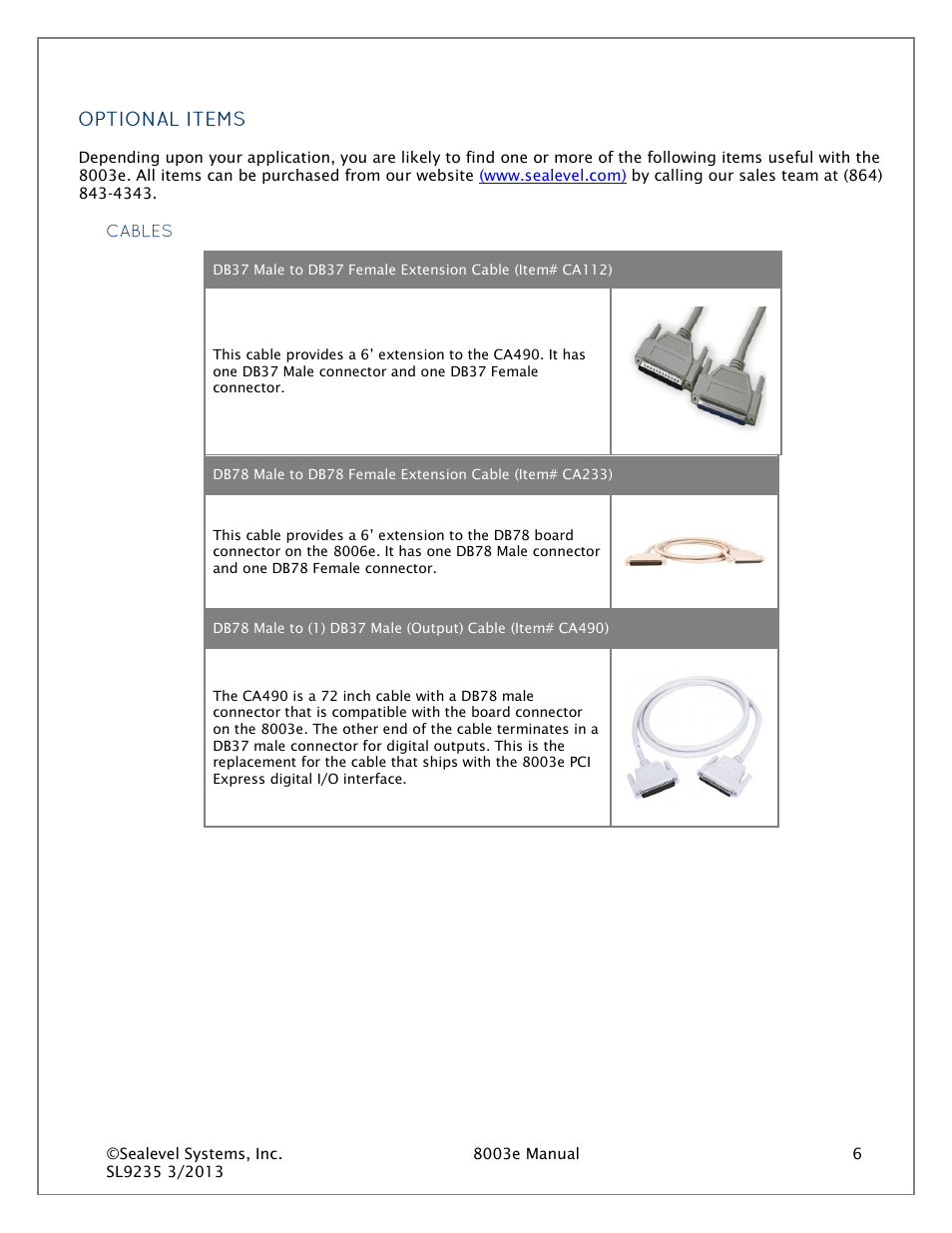 Optional items | Impulse 8003e User Manual | Page 6 / 30