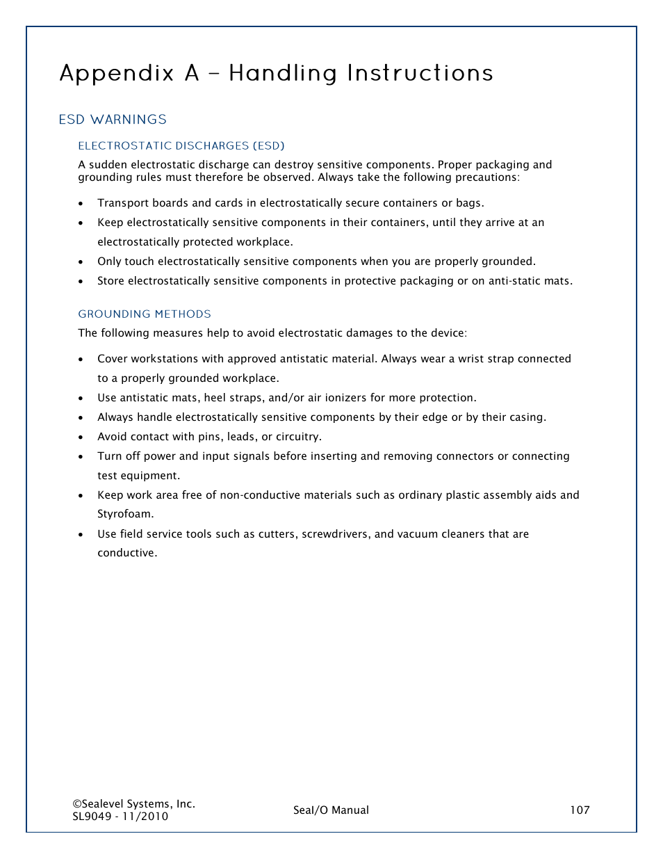 Appendix a - handling instructions | Impulse 463N User Manual | Page 107 / 109